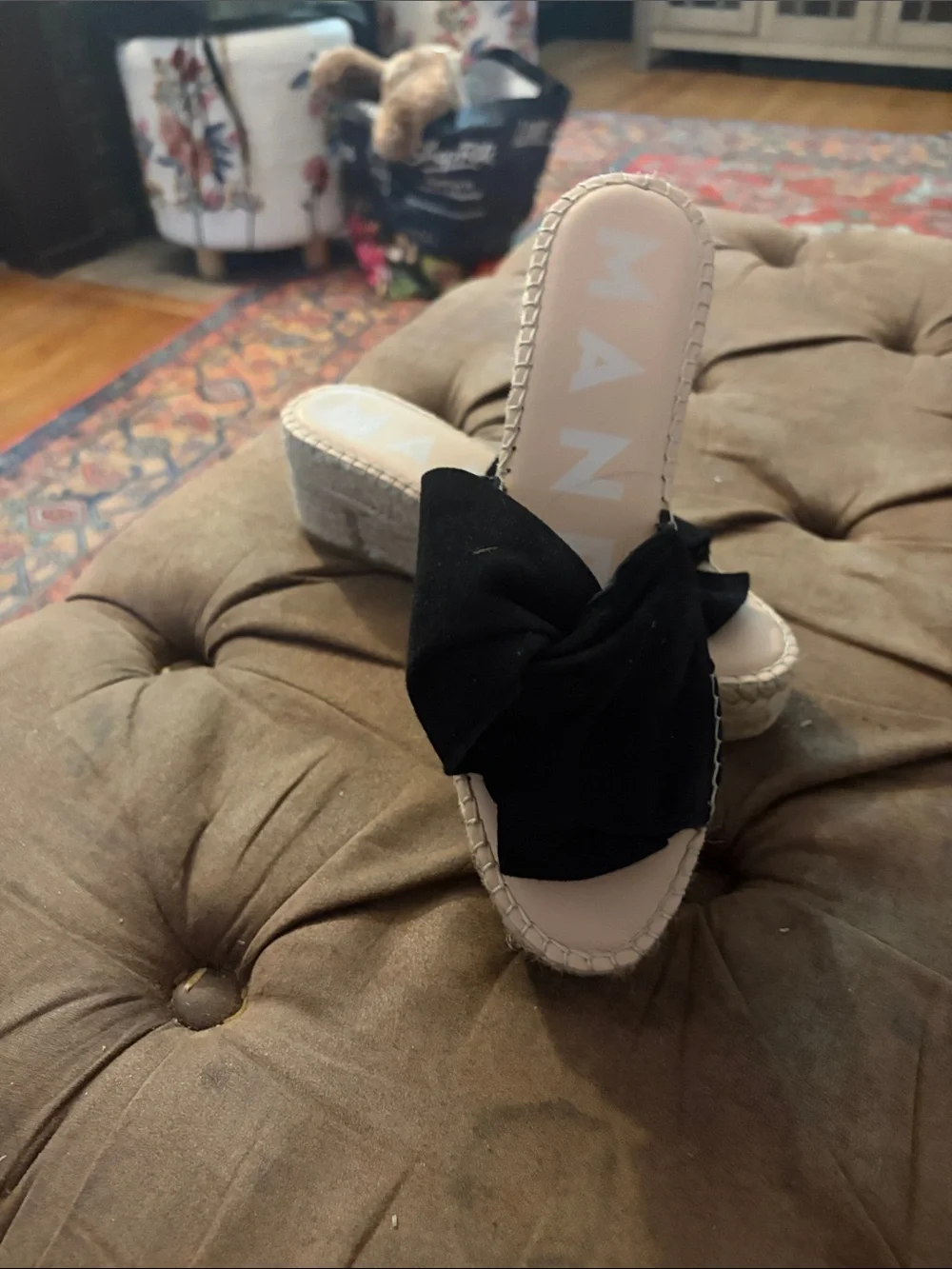 Black Bow Espadrille Slide with Knotted Detail